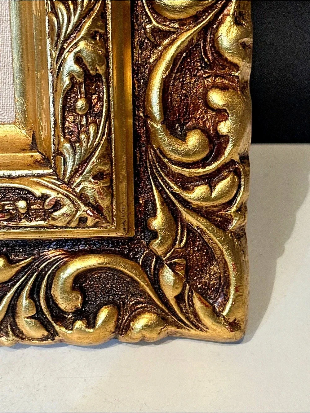 Vintage Saburo 24k Gold Plated Ornate Framed Orchids and Ferns - Marked 1947